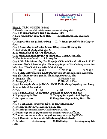 Đề kiểm tra học kì 1 Vật lí Lớp 9 - Đề 1 (Có hướng dẫn chấm)