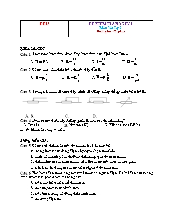 Đề kiểm tra học kì 1 Vật lí Lớp 9 - Đề 12 (Có hướng dẫn chấm)