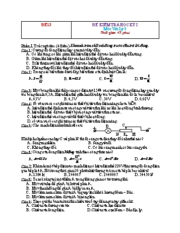 Đề kiểm tra học kì 1 Vật lí Lớp 9 - Đề 13 (Có hướng dẫn chấm)