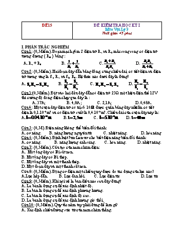 Đề kiểm tra học kì 1 Vật lí Lớp 9 - Đề 15 (Có hướng dẫn chấm)