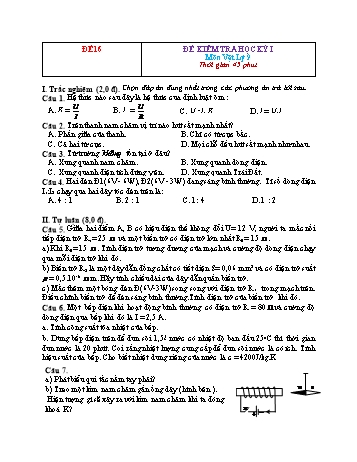 Đề kiểm tra học kì 1 Vật lí Lớp 9 - Đề 16 (Có hướng dẫn chấm)