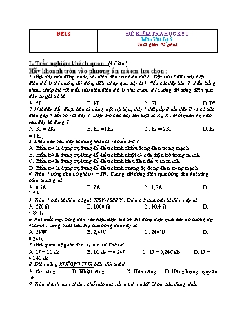 Đề kiểm tra học kì 1 Vật lí Lớp 9 - Đề 18 (Có hướng dẫn chấm)
