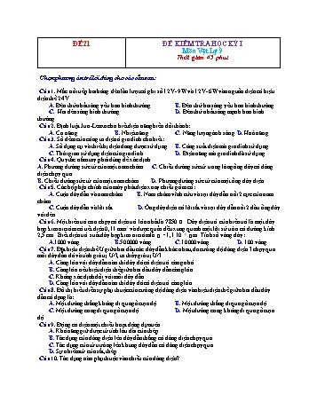 Đề kiểm tra học kì 1 Vật lí Lớp 9 - Đề 21 (Có hướng dẫn chấm)