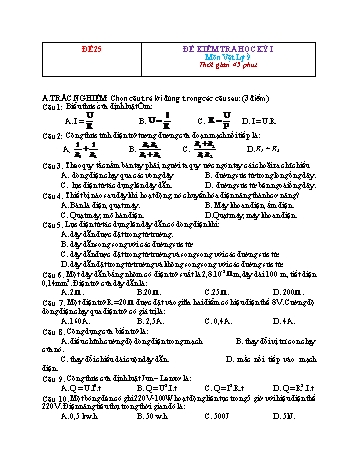 Đề kiểm tra học kì 1 Vật lí Lớp 9 - Đề 25 (Có hướng dẫn chấm)