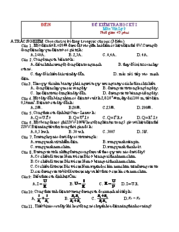 Đề kiểm tra học kì 1 Vật lí Lớp 9 - Đề 26 (Có hướng dẫn chấm)