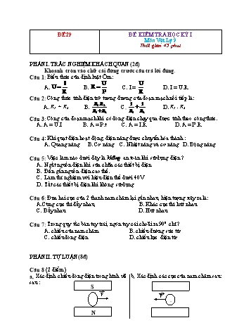 Đề kiểm tra học kì 1 Vật lí Lớp 9 - Đề 29 (Có hướng dẫn chấm)