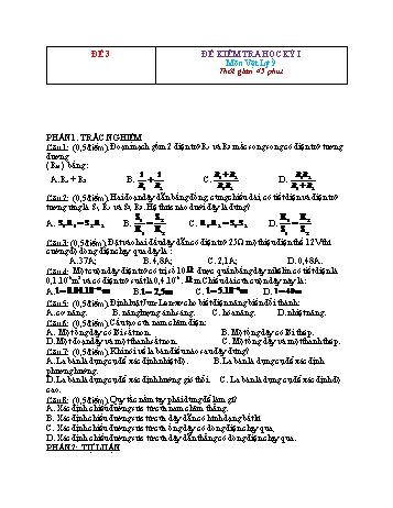 Đề kiểm tra học kì 1 Vật lí Lớp 9 - Đề 3 (Có hướng dẫn chấm)