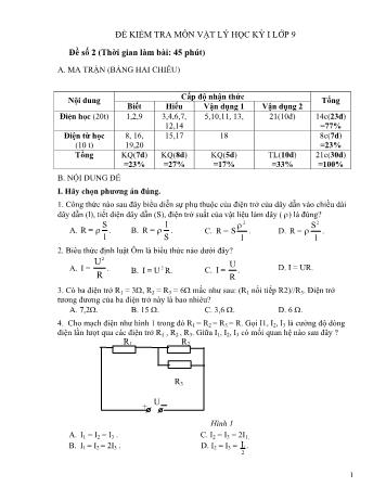 Đề kiểm tra học kì 1 Vật lí Lớp 9