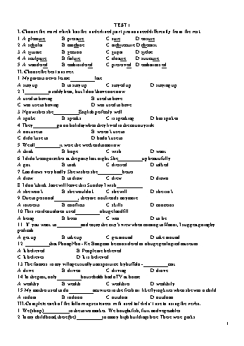 Đề thi học kì 1 Tiếng Anh Lớp 9 - Test 1 (Có đáp án)