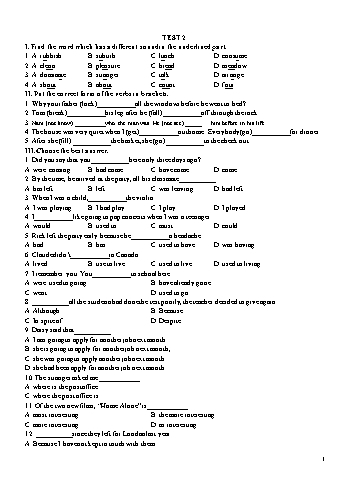 Đề thi học kì 1 Tiếng Anh Lớp 9 - Test 2 (Có đáp án)