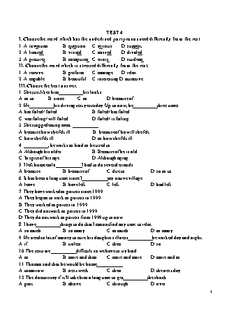 Đề thi học kì 1 Tiếng Anh Lớp 9 - Test 4 (Có đáp án)