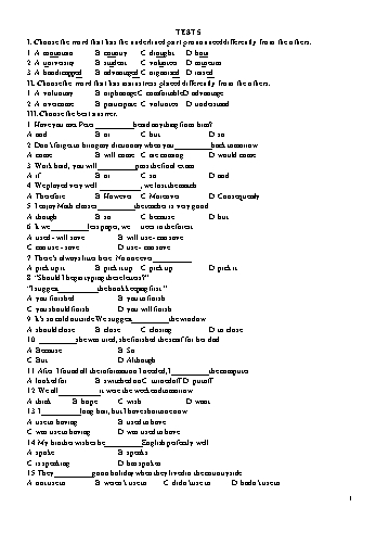 Đề thi học kì 1 Tiếng Anh Lớp 9 - Test 5 (Có đáp án)