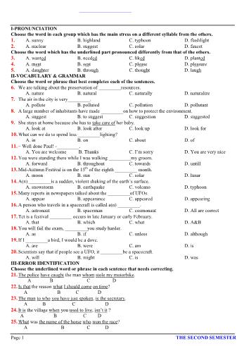 Đề thi học kì 2 Tiếng Anh Lớp 9 (Có đáp án)