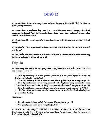 Đề thi học sinh giỏi Lịch sử Lớp 9 - Đề số 12 (Có đáp án)