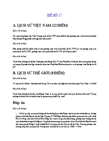 Đề thi học sinh giỏi Lịch sử Lớp 9 - Đề số 17 (Có đáp án)