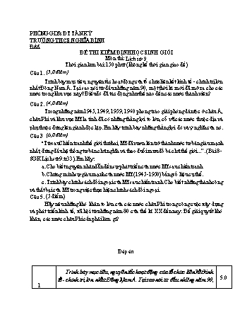 Đề thi kiểm định học sinh giỏi Lịch sử Lớp 9 - Đề 6 - Trường THCS Nghĩa Bình (Có đáp án)