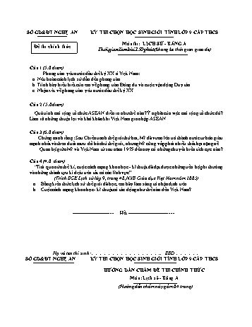 Kỳ thi chọn học sinh giỏi cấp tỉnh Lịch sử Lớp 9 (Bảng A) - Đề 7 - Sở GD&ĐT Nghệ An (Có đáp án)
