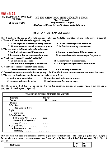 Kỳ thi chọn học sinh giỏi Tiếng Anh Lớp 9 - Đề số 21 - Sở GD&ĐT Hà Nam