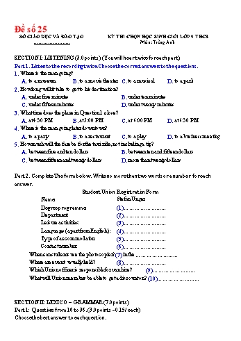 Kỳ thi chọn học sinh giỏi Tiếng Anh Lớp 9 - Đề số 25