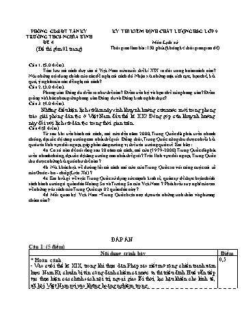 Kỳ thi kiểm định chất lượng học sinh giỏi Lịch sử Lớp 9 - Đề 4 - Trường THCS Nghĩa Bình (Có đáp án)