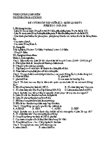 Đề cương ôn tập giữa kì I môn Lịch sử Lớp 9 - Năm học 2023-2024 - Vũ Thị Thúy Nga