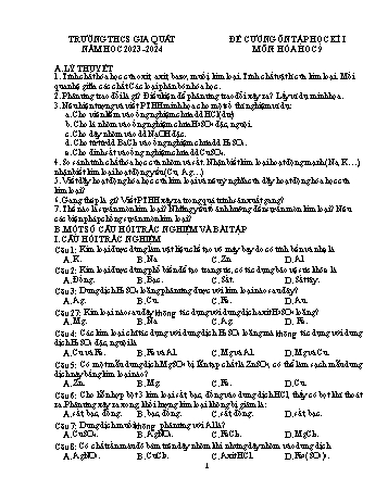 Đề cương ôn tập học kì I môn Hóa học Lớp 9 - Năm học 2023-2024 - Nguyễn Thị Nguyệt (Có đáp án)