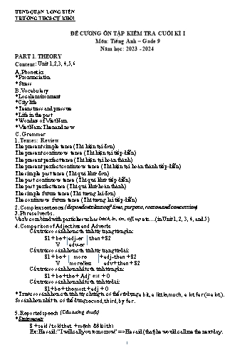 Đề cương ôn tập kiểm tra cuối kì I môn Tiếng Anh Lớp 9 - Năm học 2023-2024 - Đào Thị Thu Hiền