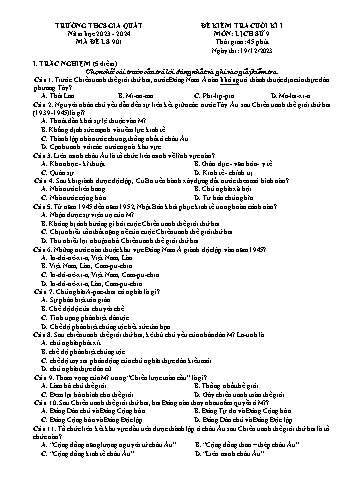 Đề kiểm tra cuối kì I môn Lịch sử Lớp 9 - Năm học 2023-2024 - Trường THCS Gia Quất