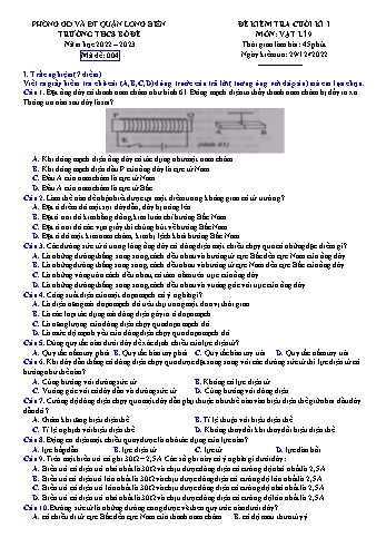 Đề kiểm tra cuối kì I môn Vật lí Lớp 9 - Năm học 2022-2023 - Phan Thị Thùy Linh - Mã đề 004 (Có đáp án)
