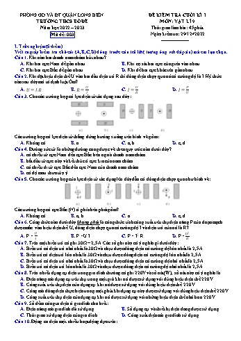Đề kiểm tra cuối kì I môn Vật lí Lớp 9 - Năm học 2022-2023 - Phan Thị Thùy Linh - Mã đề 003 (Có đáp án)