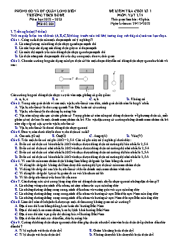 Đề kiểm tra cuối kì I môn Vật lí Lớp 9 - Năm học 2022-2023 - Phan Thị Thùy Linh - Mã đề 001 (Có đáp án)