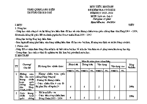 Đề kiểm tra cuối kỳ II môn Lịch sử Lớp 9 - Năm học 2023-2024 - Lê Thị Yến (Có đáp án)