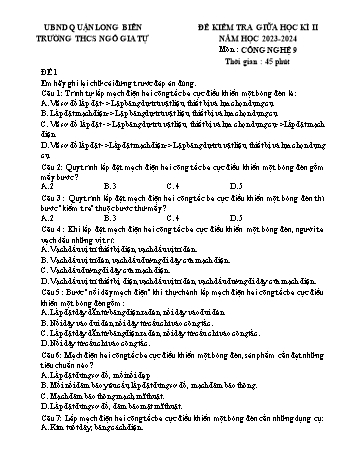 Đề kiểm tra giữa học kì II môn Công nghệ Lớp 9 - Năm học 2023-2024 - Phạm Thị Thu Hà (Có đáp án)