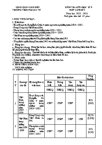 Đề kiểm tra giữa học kì II môn Lịch sử Lớp 9 - Năm học 2023-2024 - Trần Thị Kim Anh (Có đáp án)