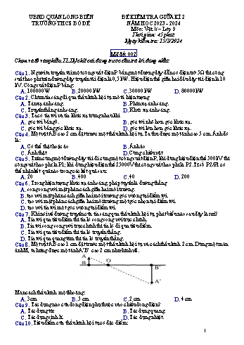 Đề kiểm tra giữa kì 2 môn Vật lí Lớp 9 - Năm học 2023-2024 - Phan Thị Thùy Linh - Mã đề 002 (Có đáp án)