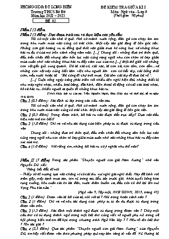 Đề kiểm tra giữa kì I môn Ngữ văn Lớp 9 - Năm học 2022-2023 - Nguyễn Thị Thu Trang (Có đáp án)