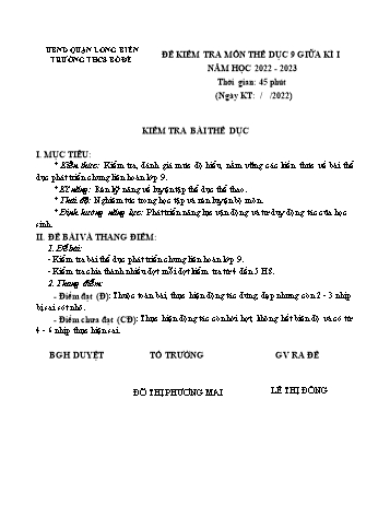 Đề kiểm tra giữa kì I môn Thể dục Lớp 9 - Năm học 2022-2023 - Lê Thị Đông (Có đáp án)