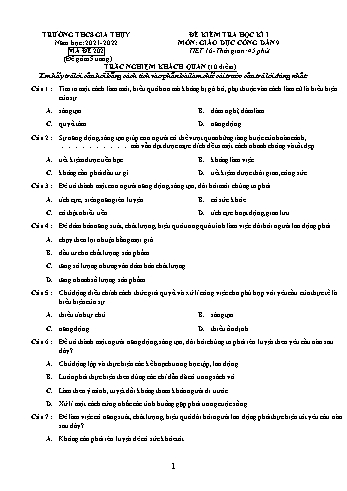 Đề kiểm tra học kì I môn Giáo dục công dân Lớp 9 - Năm học 2021-2022 - Trường THCS Gia Thụy - Mã đề 202