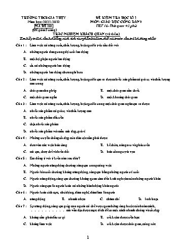 Đề kiểm tra học kì I môn Giáo dục công dân Lớp 9 - Năm học 2021-2022 - Trường THCS Gia Thụy - Mã đề 201