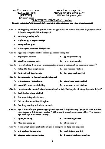 Đề kiểm tra học kì I môn Giáo dục công dân Lớp 9 - Năm học 2021-2022 - Trường THCS Gia Thụy - Mã đề 199