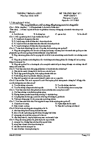 Đề thi cuối học kì I môn Giáo dục công dân Lớp 9 - Năm học 2023-2024 - Trường THCS Gia Quất