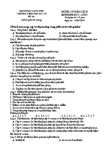 Đề thi cuối học kì II môn Sinh học Lớp 9 - Năm học 2023-2024 - Trường THCS Ngô Gia Tự
