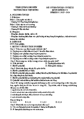 Đề cương ôn tập cuối học II môn Sinh học Lớp 9 - Năm học 2023-2024 - Trường THCS Việt Hưng