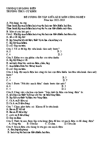 Đề cương ôn tập giữa kì II môn Công nghệ Lớp 9 - Năm học 2022-2023 - Nguyễn Xuân Hoàng