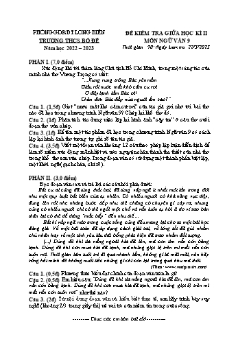 Đề kiểm tra giữa học kì II môn Ngữ văn Lớp 9 - Năm học 2022-2023 - Nguyễn Thị Thu Trang (Có đáp án)
