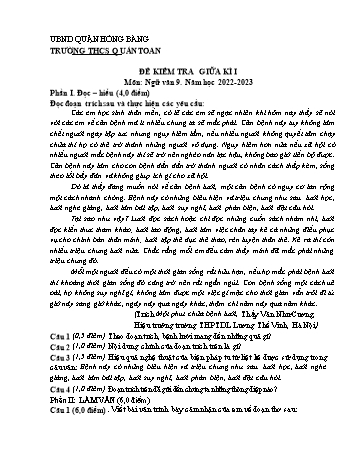 Đề kiểm tra giữa kì I môn Ngữ văn Lớp 9 - Năm học 2022-2023 - Trường THCS Quán Toan (Có đáp án)