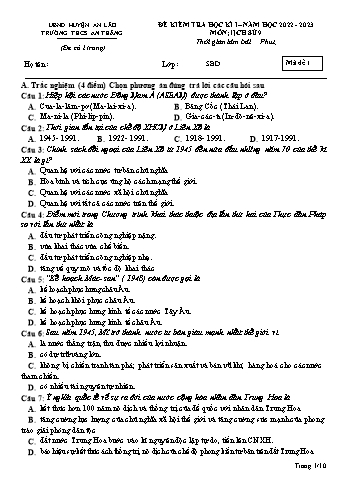 Đề kiểm tra học kì I môn Lịch sử Lớp 9 - Năm học 2022-2023 - Trường THCS Tân Thắng (Có đáp án)