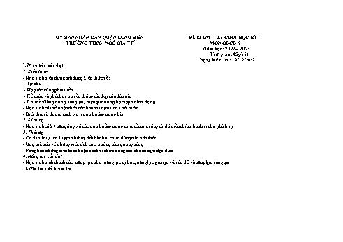Đề kiểm tra cuối kì I môn Giáo dục công dân Lớp 9 - Năm học 2022-2023 - Trường THCS Ngô Gia Tự