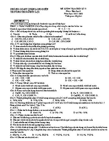 Đề kiểm tra cuối kì II môn Hóa học Lớp 9 - Năm học 2021-2022 - Hoàng Thu Hiền (Có đáp án)