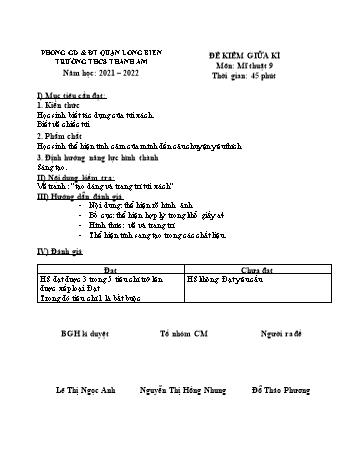 Đề kiểm tra giữa kì I môn Mĩ thuật Lớp 9 - Năm học 2021-2022 - Đỗ Thảo Phương (Có đáp án)